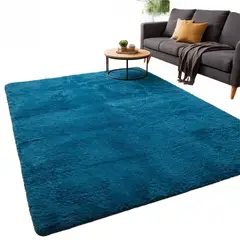 GENERICO - Alfombra Peluda Tipo Shaggy 200x240 Color  Azul petroleo