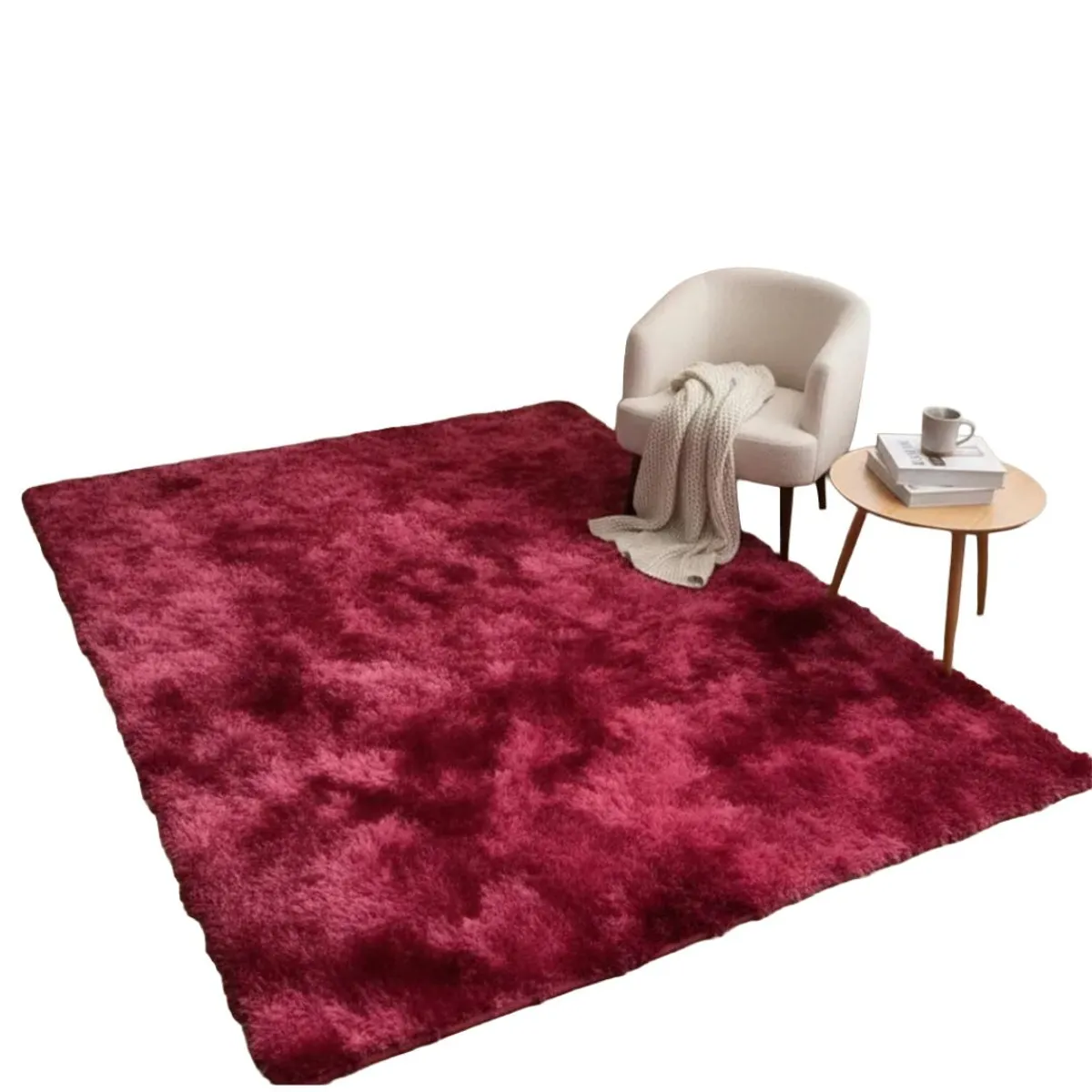 GENERICO - Alfombra Peluda Tipo Shaggy 200x300 Color   Burdeo Jaspeado