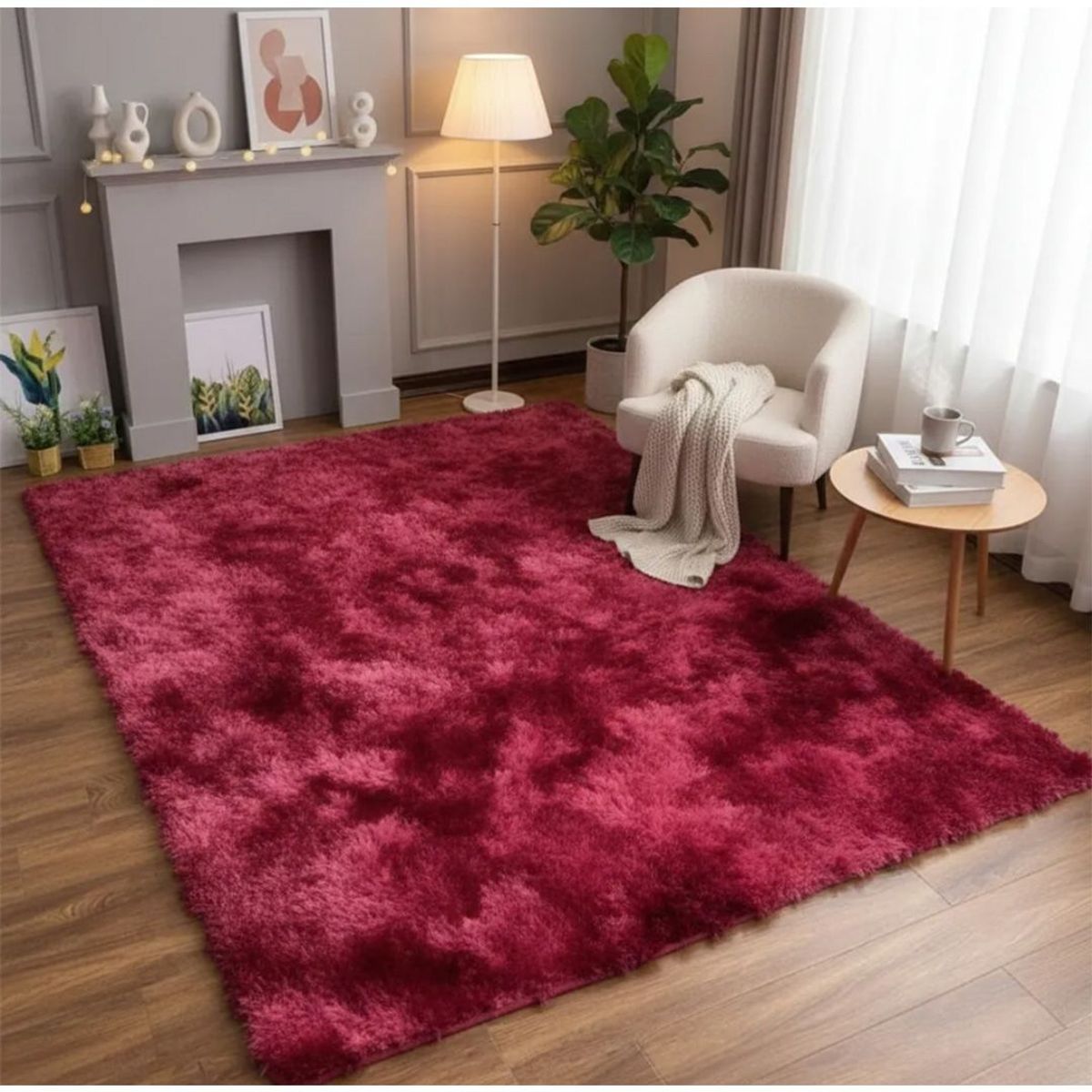 GENERICO - Alfombra Peluda Tipo Shaggy 200x300 Color   Burdeo Jaspeado