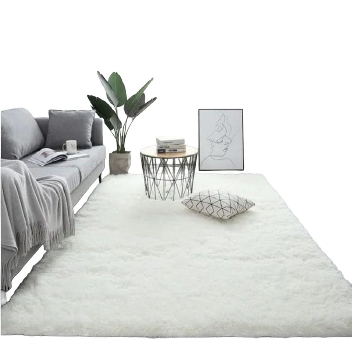 GENERICO - Alfombra Peluda Tipo Shaggy 200x300 Color   Blanco