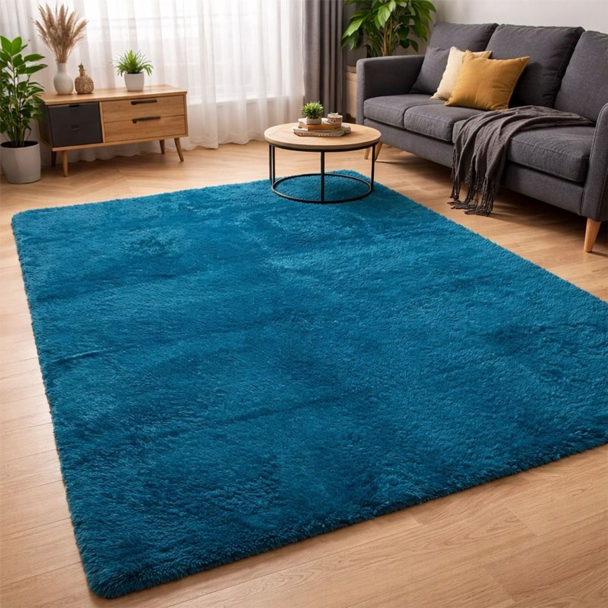 GENERICO - Alfombra Peluda Tipo Shaggy 200x240 Color   Azul petroleo