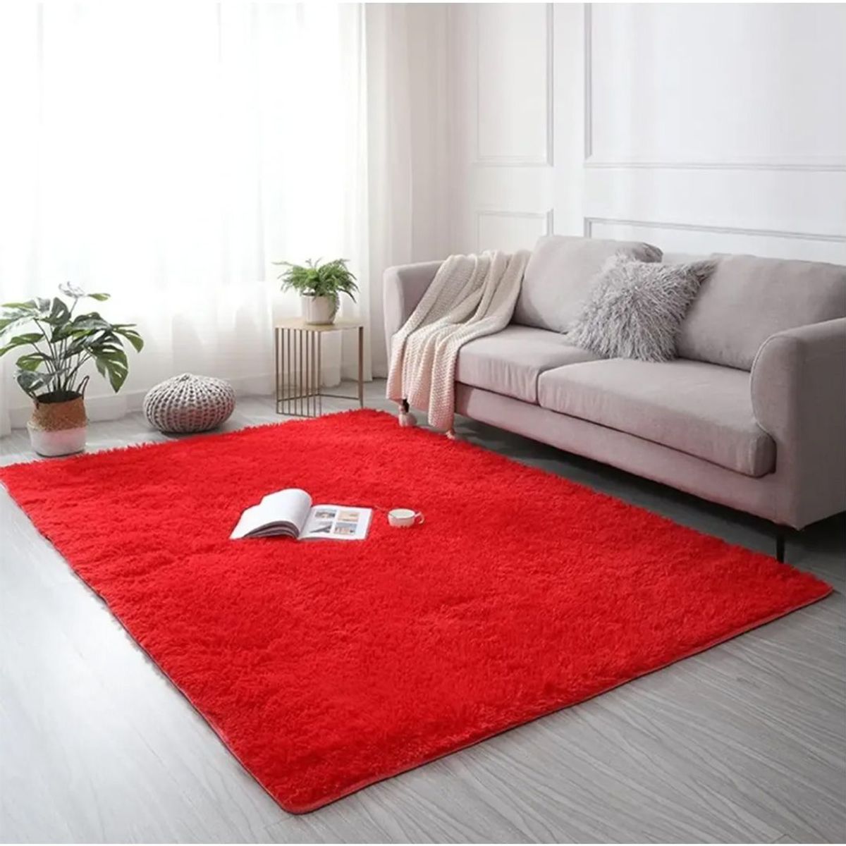GENERICO - Alfombra Peluda Tipo Shaggy 180 x200 Color  rojo