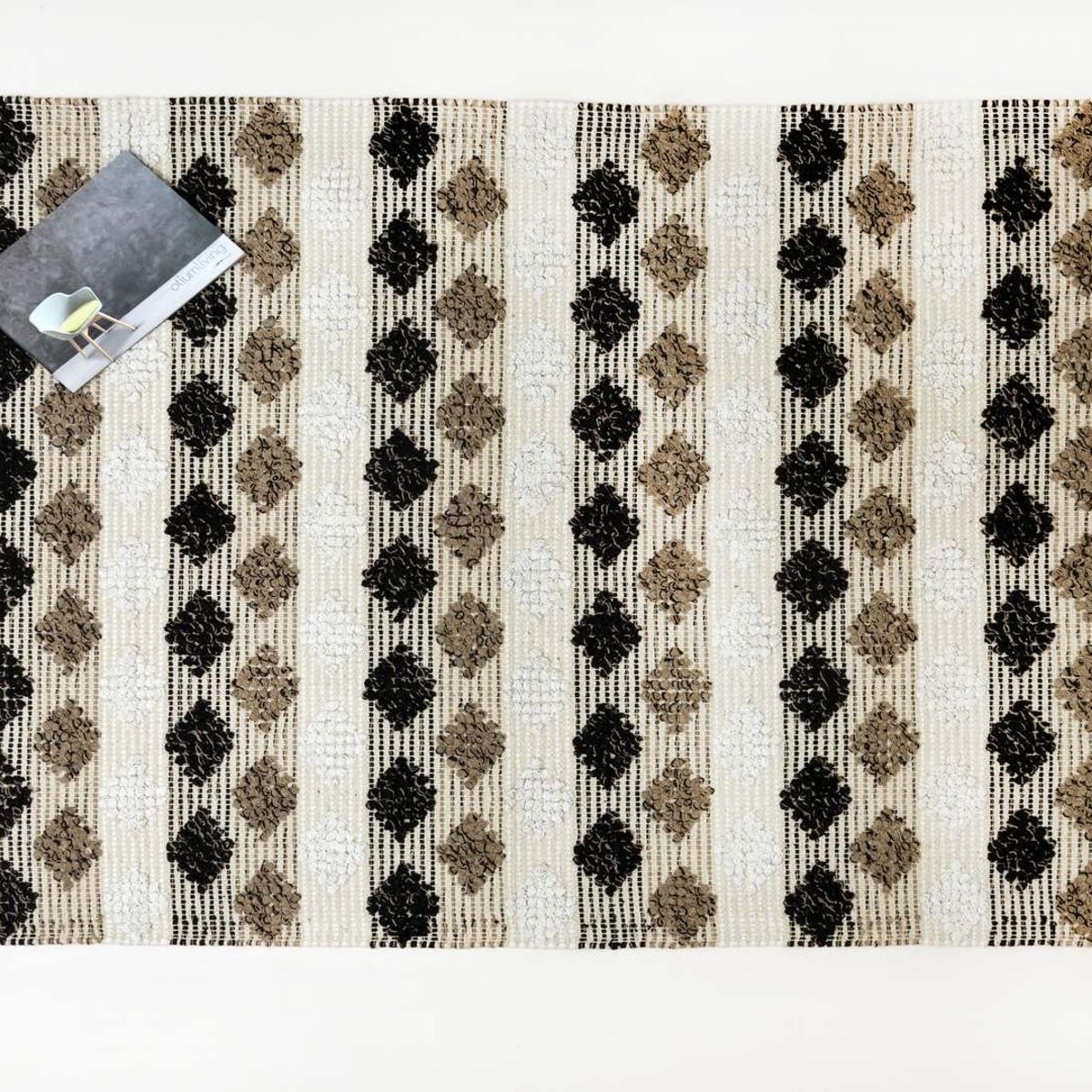 DECOGHAR - Alfombra Geométrica Café con Flecos Artesanales 120 X 180 mts