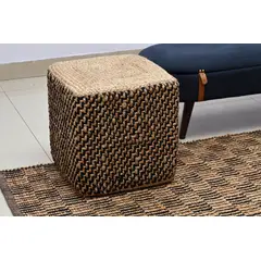 DECOGHAR - Puff de Yute Natural-Negro Cuadrado 40x40 cm