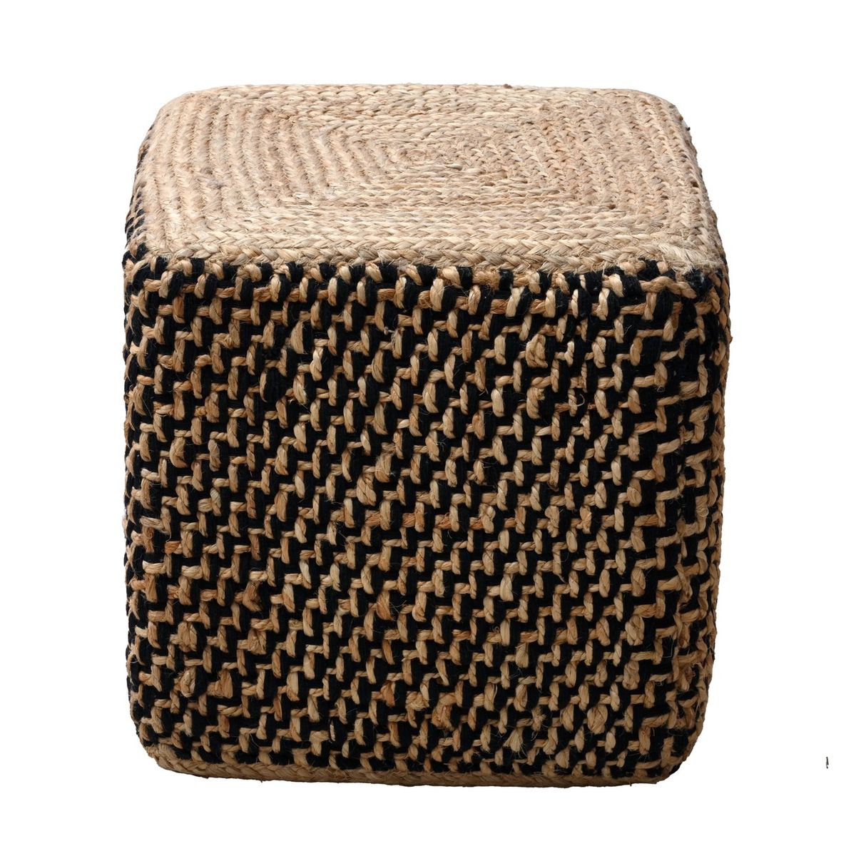 DECOGHAR - Puff de Yute Natural-Negro Cuadrado 40x40 cm