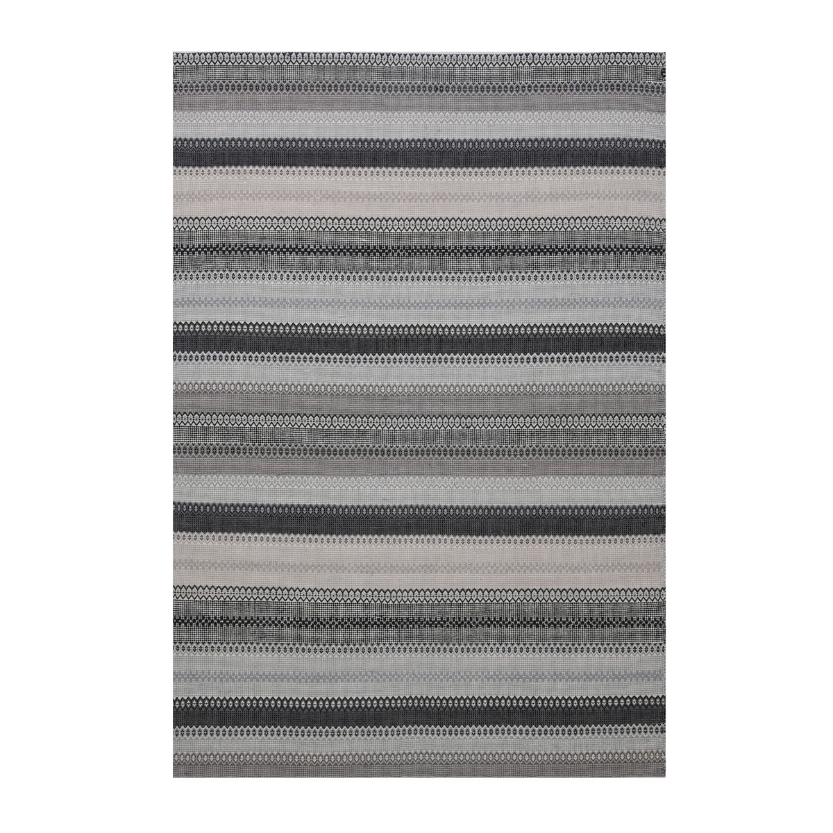 DECOGHAR - Alfombra Kelim Boho Stripes Con Antideslizante GrisNegro 1,50 X 2,10 mts