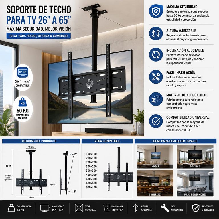 GENERICO Soporte Techo Ajustable Base De Tv 26 A 65 Pulgadas