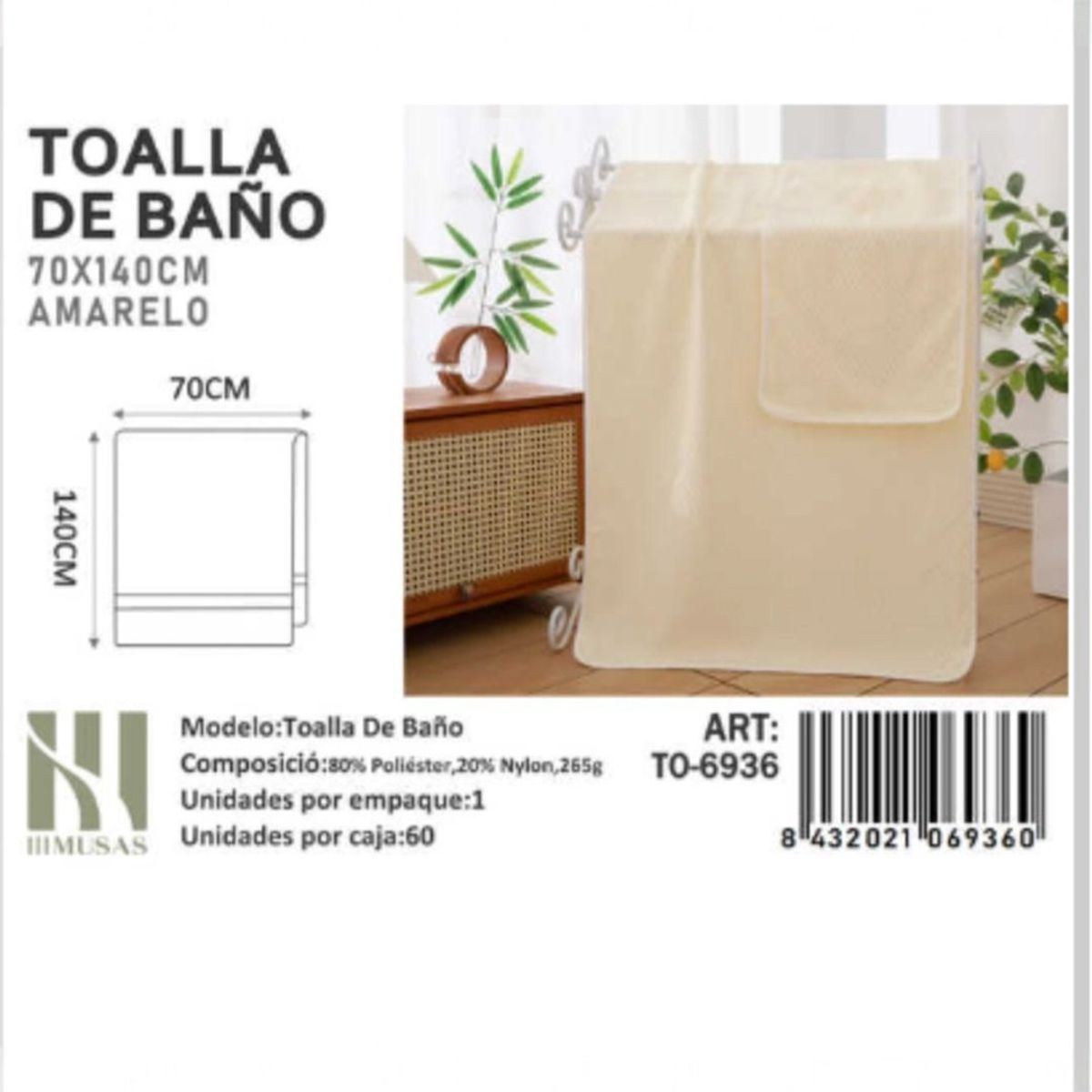 GENERICO - Toalla De Microfibra Suave 70X140Cm Imussa
