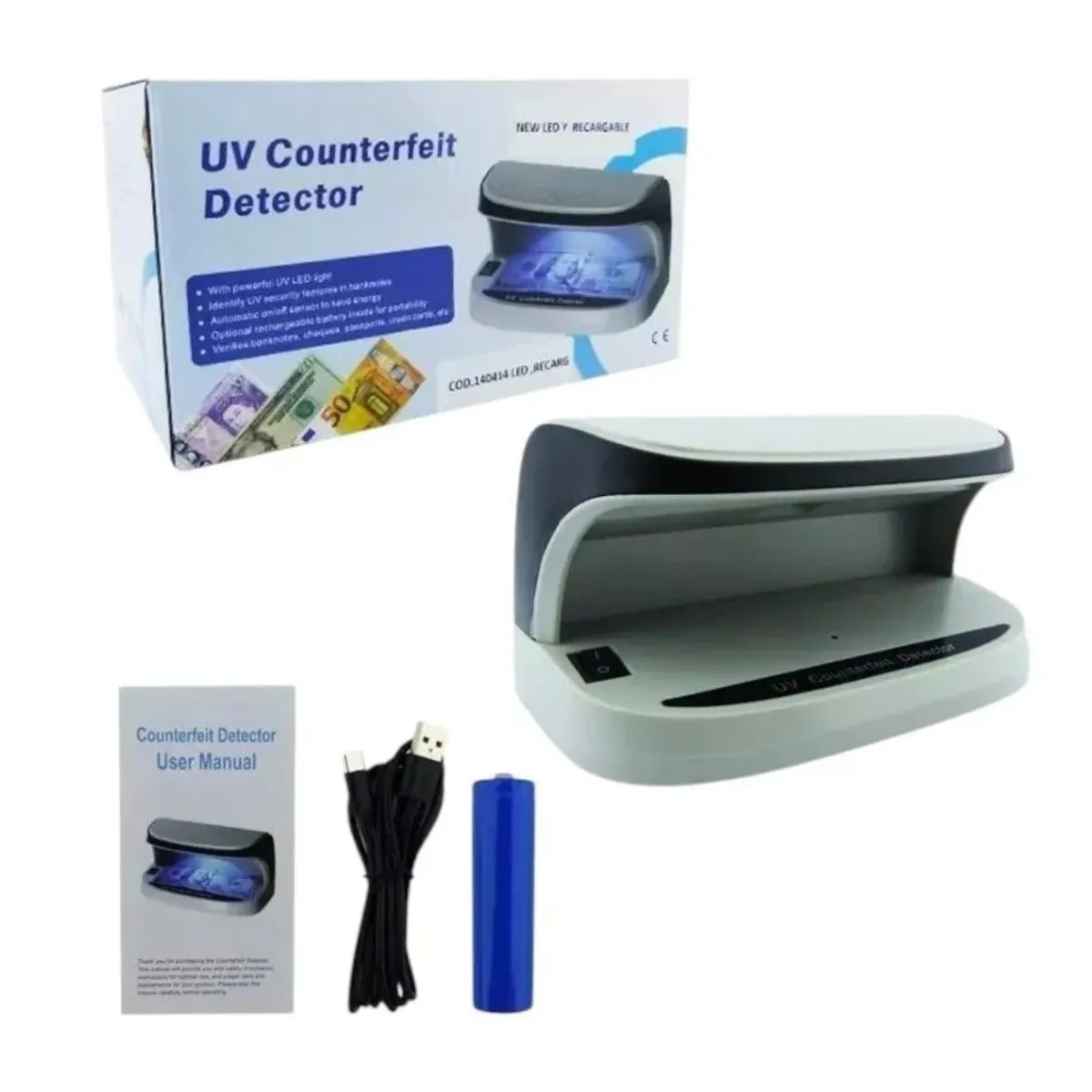 GENERICO - Detector De Billetes Falsos Recargable Modelo Luz Uv