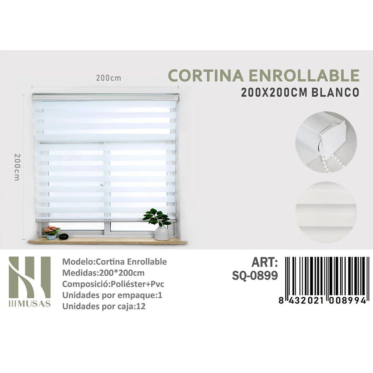 GENERICO - Cortina Roller Duo Lisa  200 x 200 color blanco