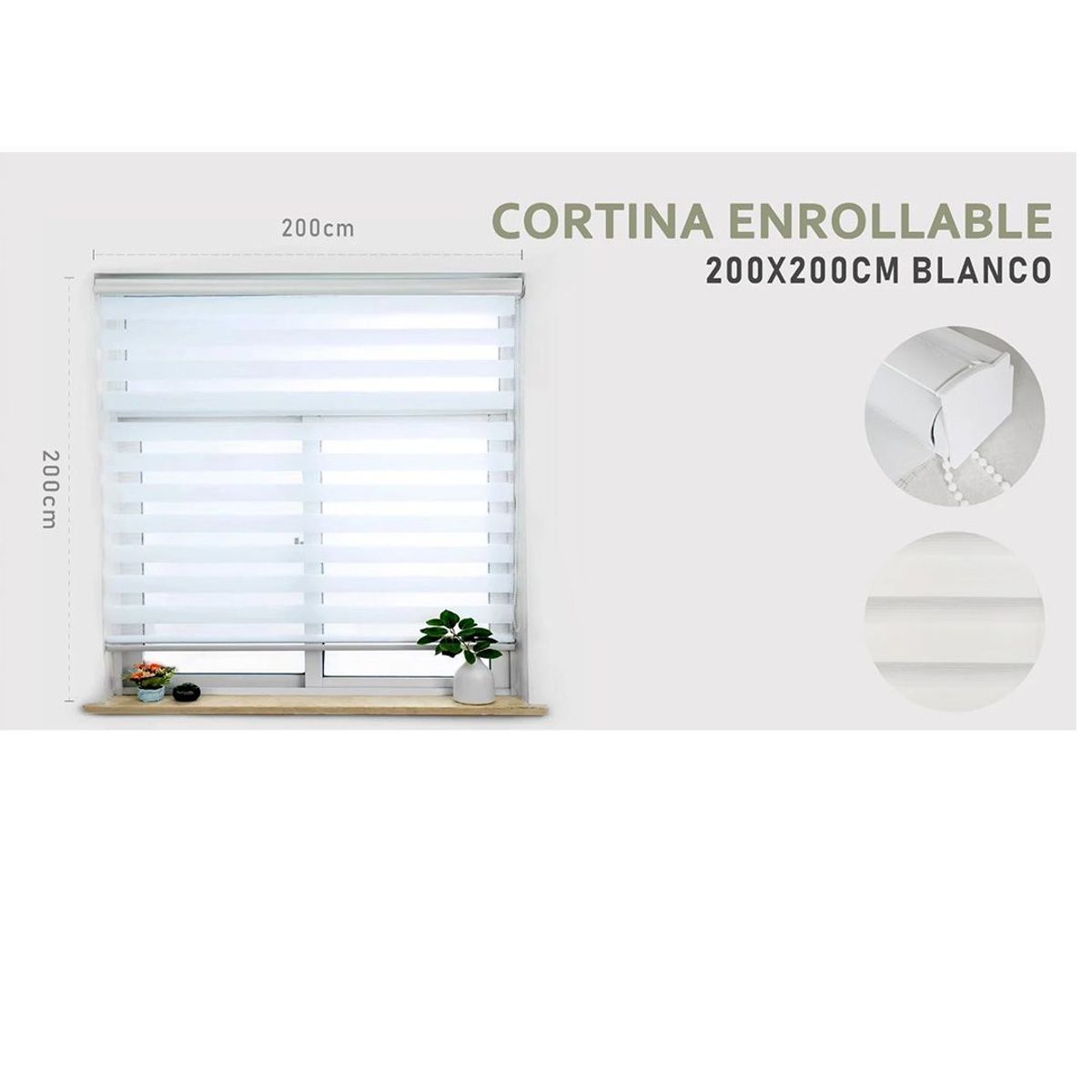 GENERICO - Cortina Roller Duo Lisa  200 x 200 color blanco