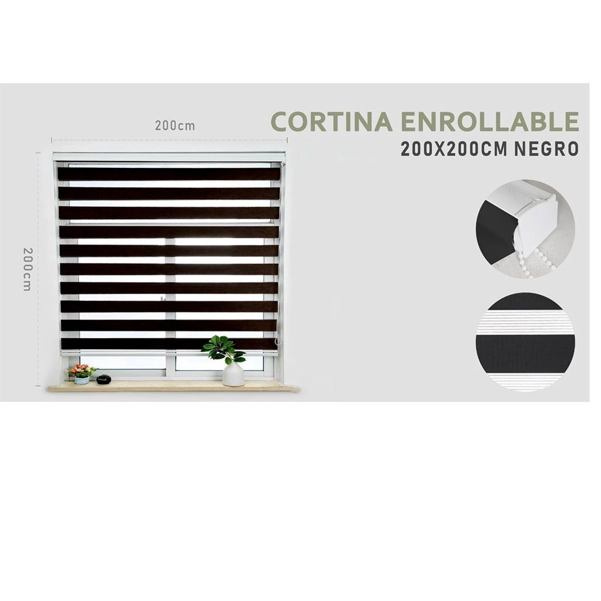 GENERICO - Cortina Roller Duo Lisa  200 x 200 color negro