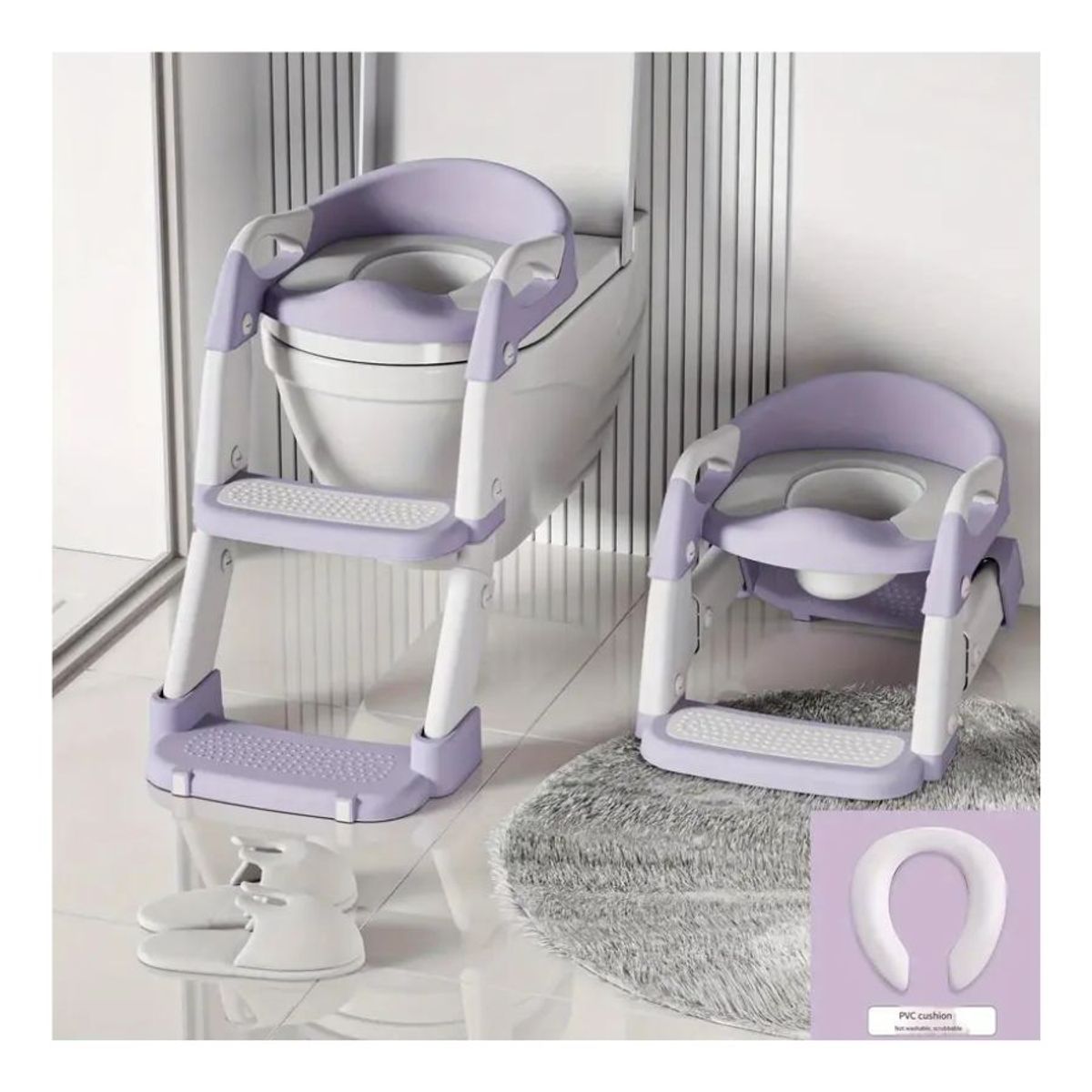 GENERICO - Asiento De Baño Plegable Multifuncional 3En1 Infantil Morado
