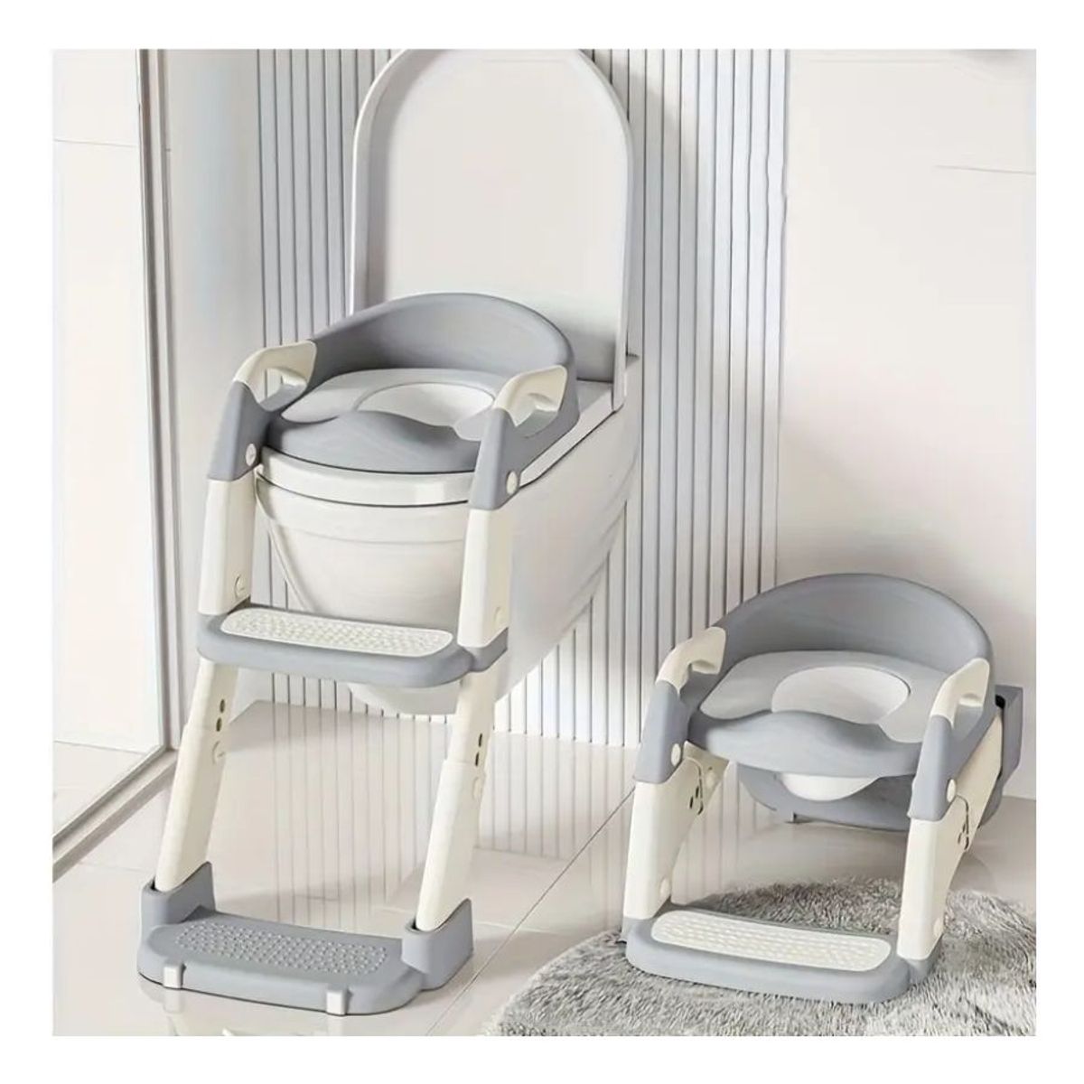 GENERICO - Asiento De Baño Plegable Multifuncional 3 En 1 Infantil Gris