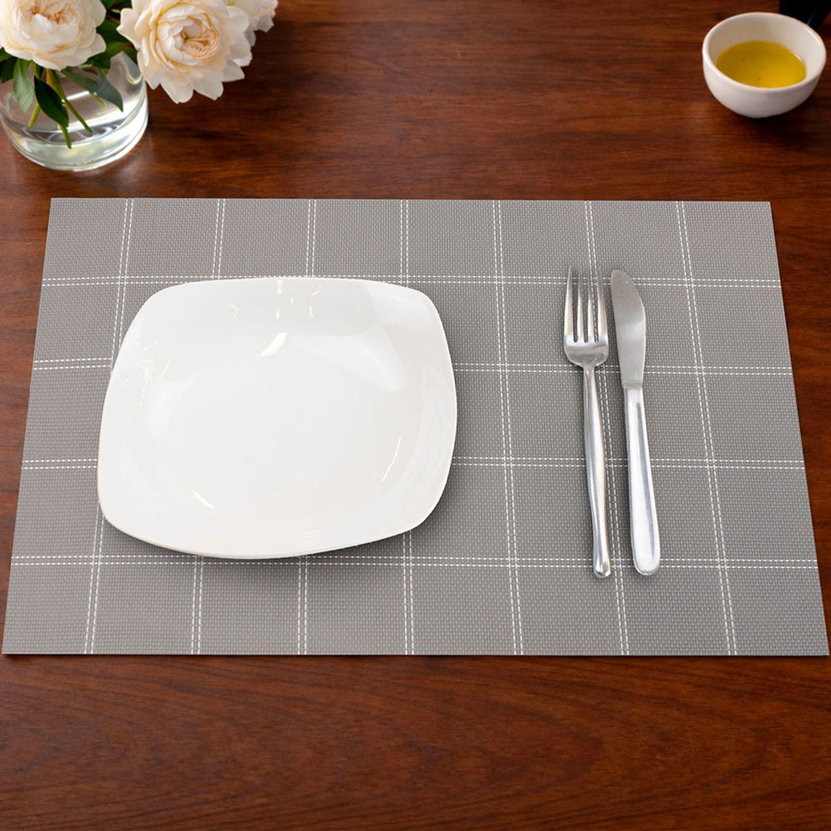 NAUTICA - Pack 4 Individuales de mesa Nautica Home 45x30cm gris a cuadros