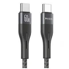 YESIDO - Cable Usb Tipo C A Usb C Largo 1 Metro 60w Para iPhone Samsung CA156 Negro