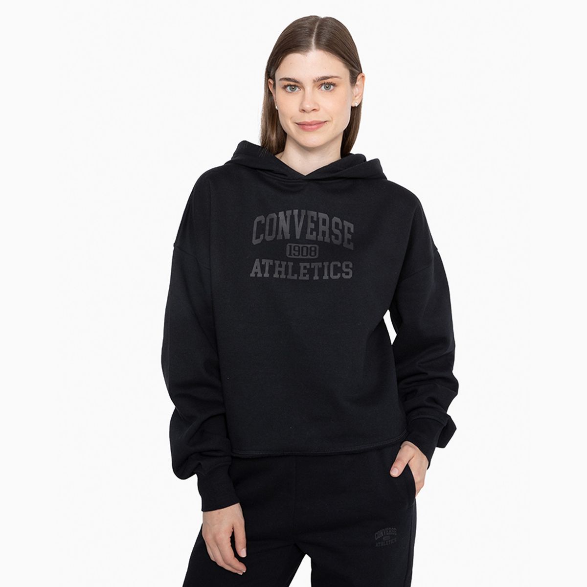 CONVERSE - Polerón Converse Basic Hoodie Mujer Negro