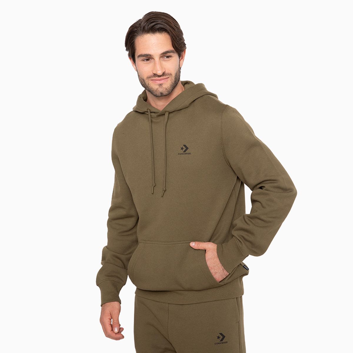 CONVERSE - Polerón Converse Basic Hoodie Hombre Verde