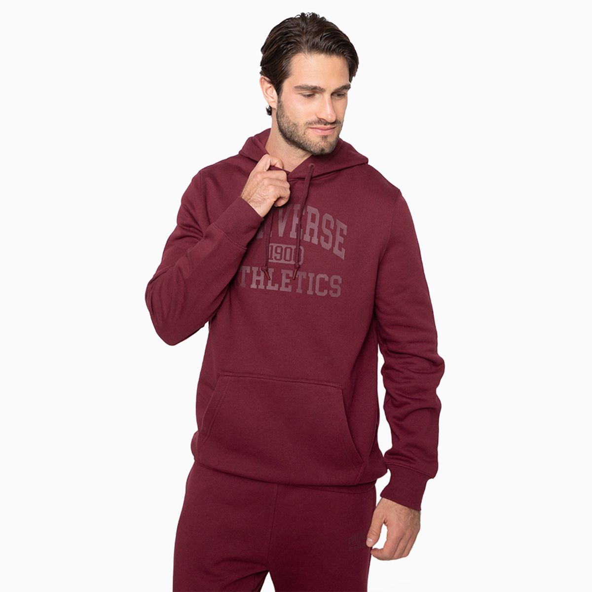 CONVERSE - Polerón Converse Basic Hoodie Hombre Burdeo