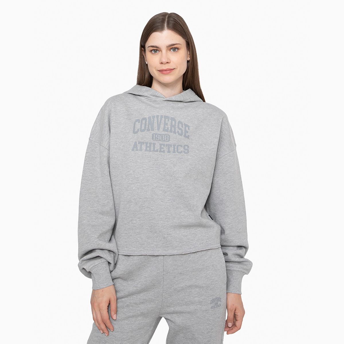 CONVERSE - Polerón Converse Basic Hoodie Mujer Gris