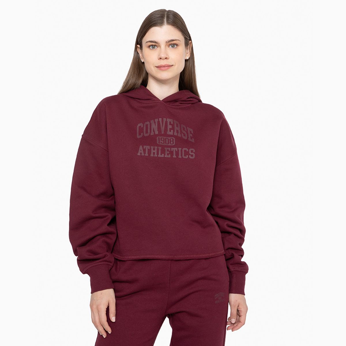 CONVERSE - Polerón Converse Basic Hoodie Mujer Café