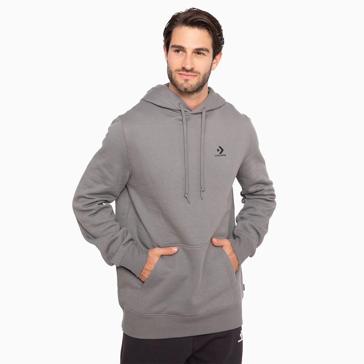 CONVERSE - Polerón Converse Basic Hoodie Hombre Gris
