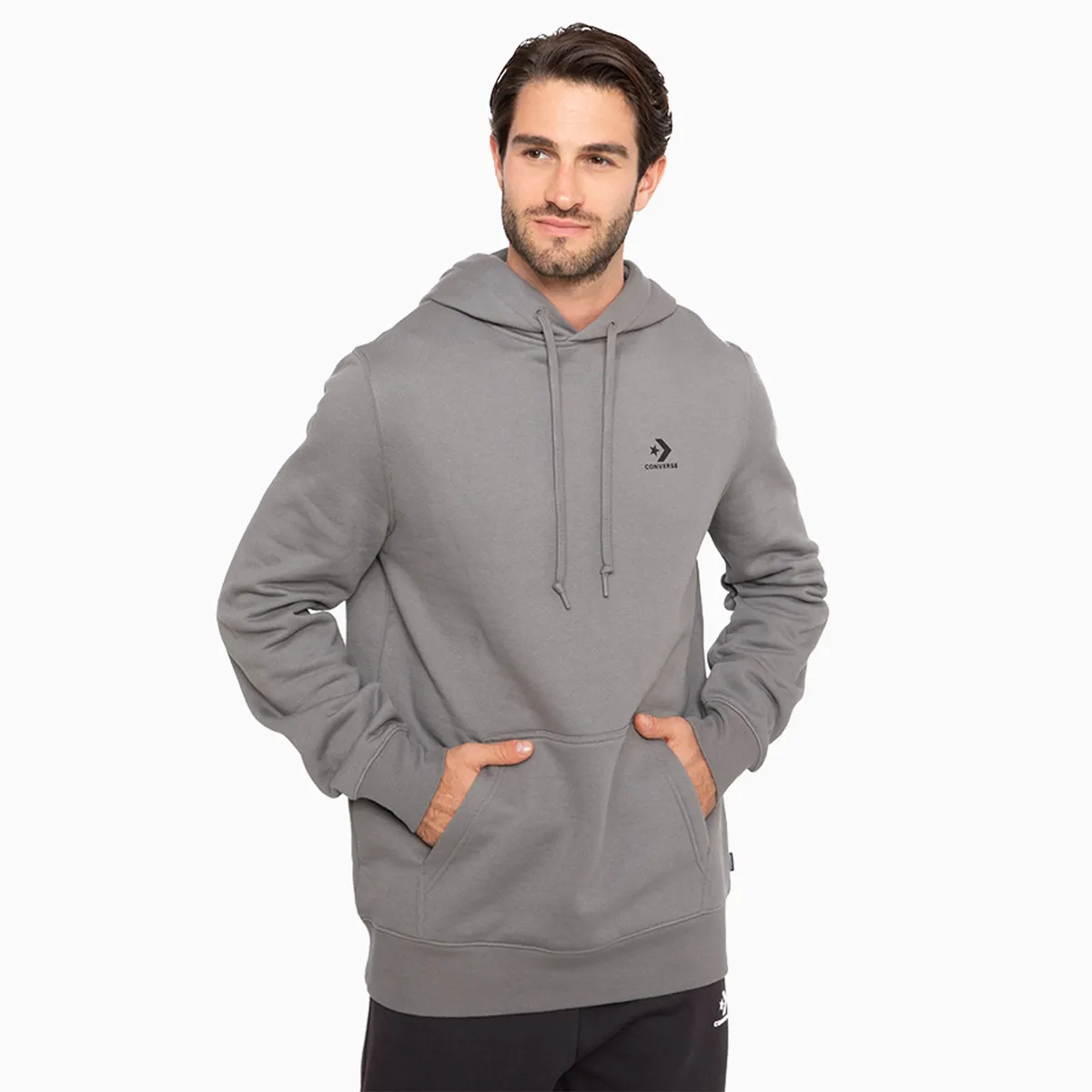 CONVERSE - Polerón Converse Basic Hoodie Hombre Gris