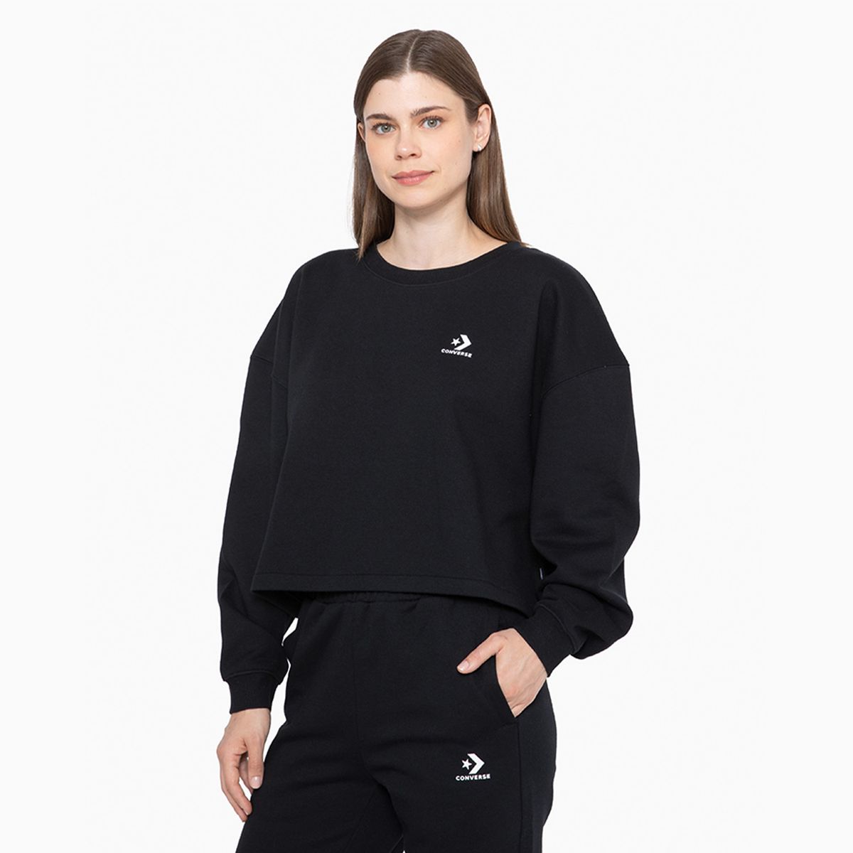 CONVERSE - Polerón Converse Basic Crew Mujer Negro