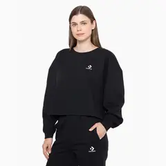 CONVERSE - Polerón Basic Crew Mujer Negro