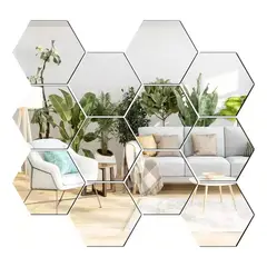 GENERICO - Pack X 12 Vinilo Espejo Pared Adhesivo Hexagonal Decorativo Vinilo Decorativo BELUG