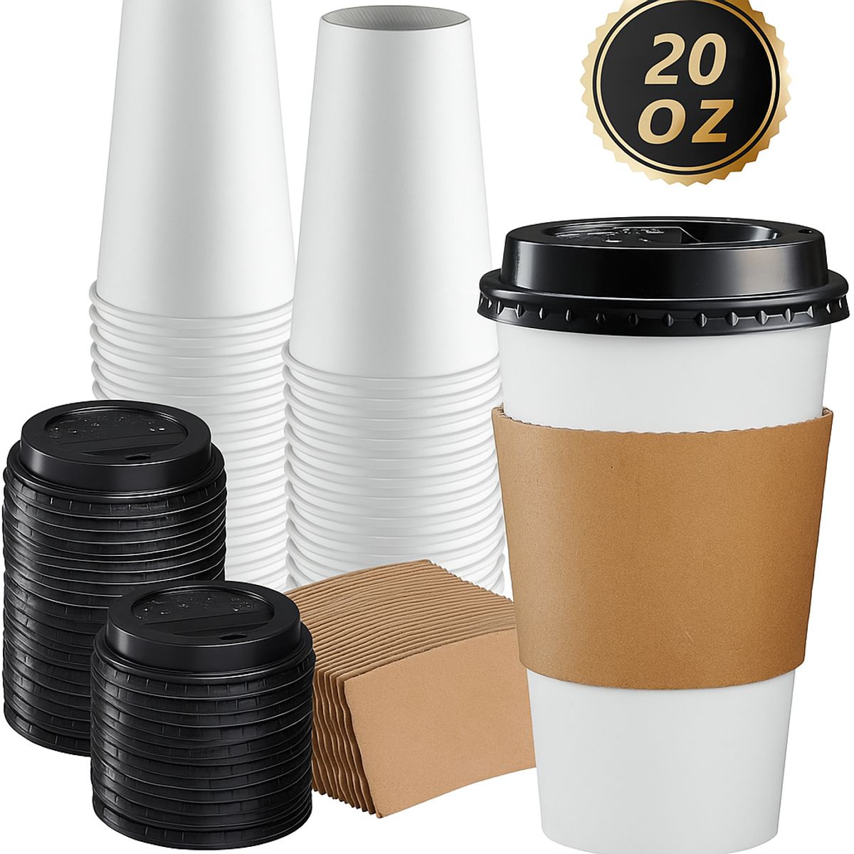 WAKESHOME - Vaso Cafe Kraft Vasos Polipapel Con Tapa Manga 20oz 50und 20 Oz