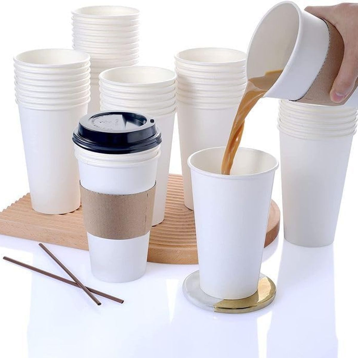 WAKESHOME - Vaso Cafe Kraft Vasos Polipapel Con Tapa Manga 20oz 50und 20 Oz