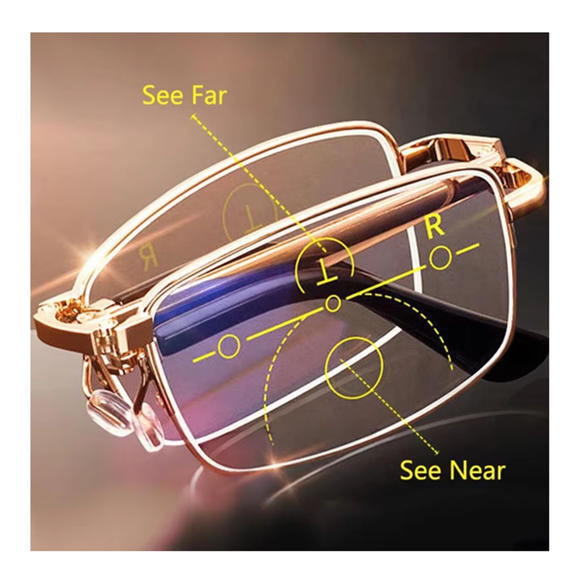 JM - Lente Plegable Bifocal Presbicia De Lectura Anteojos Ópticos Gafas Graduadas