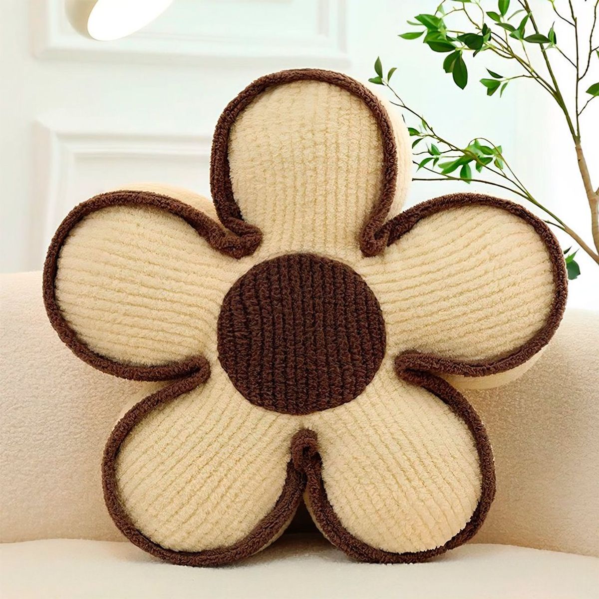 GENERICO - Cojín Decorativo Flor  Diseño Moderno Color  Beige con Cafe