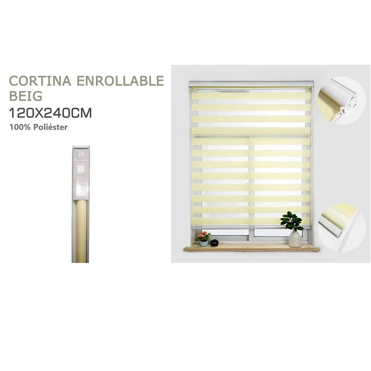 GENERICO - Cortina Roller Duo Lisa  120 x 240  Cm color Beige