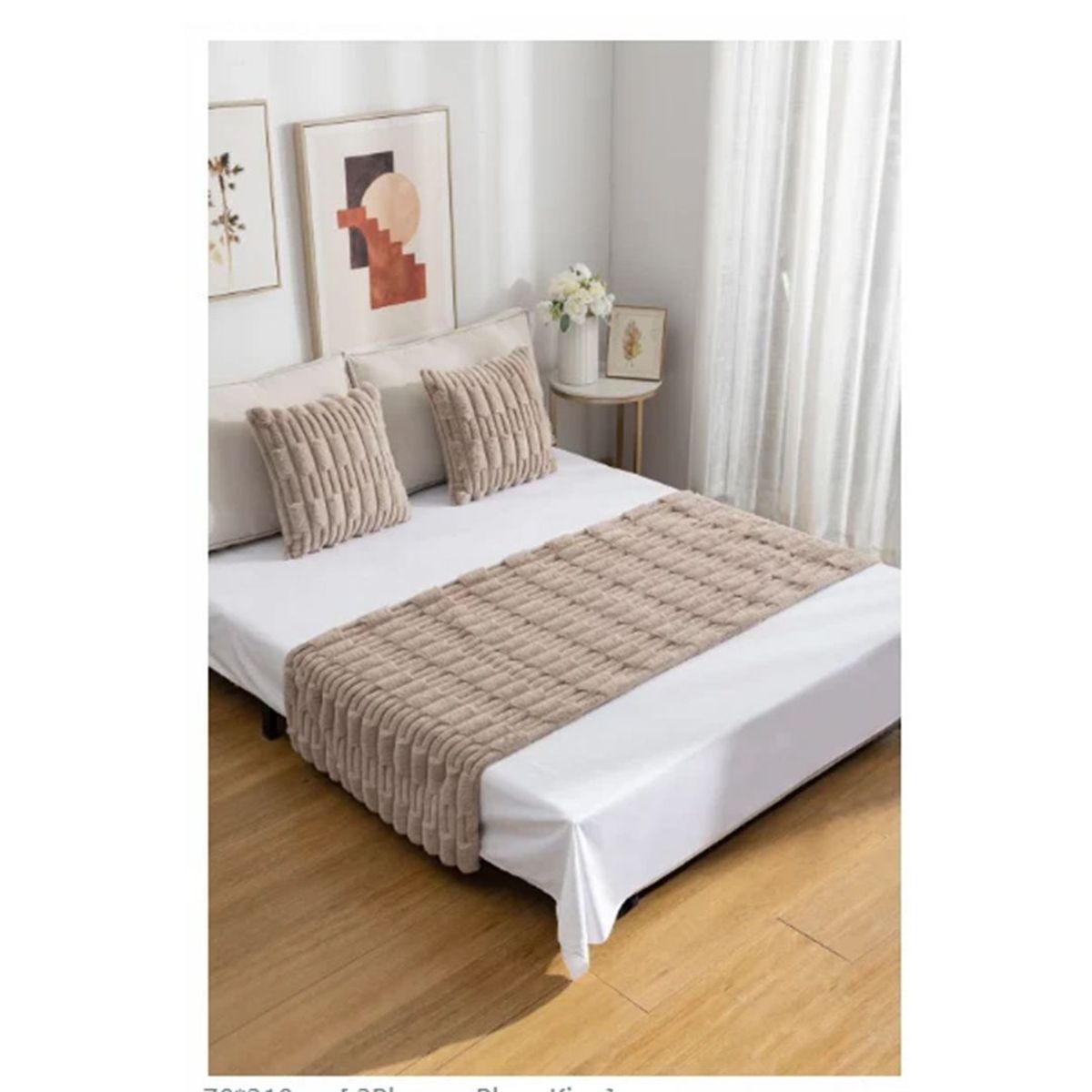 GENERICO - Set Piecera Premium + 2 Fundas Cojin Tipo Piel Suave Color Beige