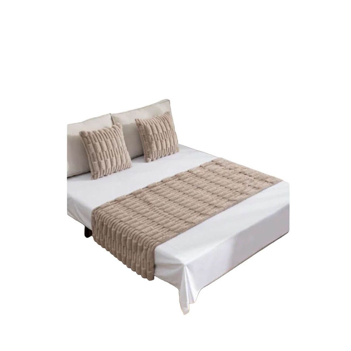 GENERICO - Set Piecera Premium + 2 Fundas Cojin Tipo Piel Suave Color Beige