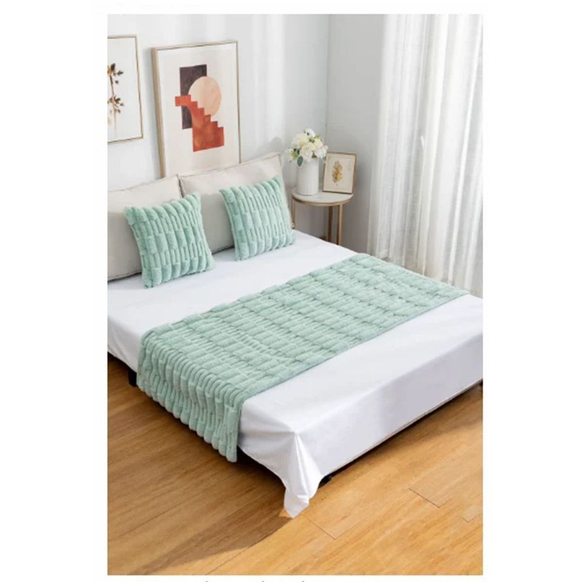 GENERICO - Set Piecera Premium + 2 Fundas Cojin Tipo Piel Suave Color Beige