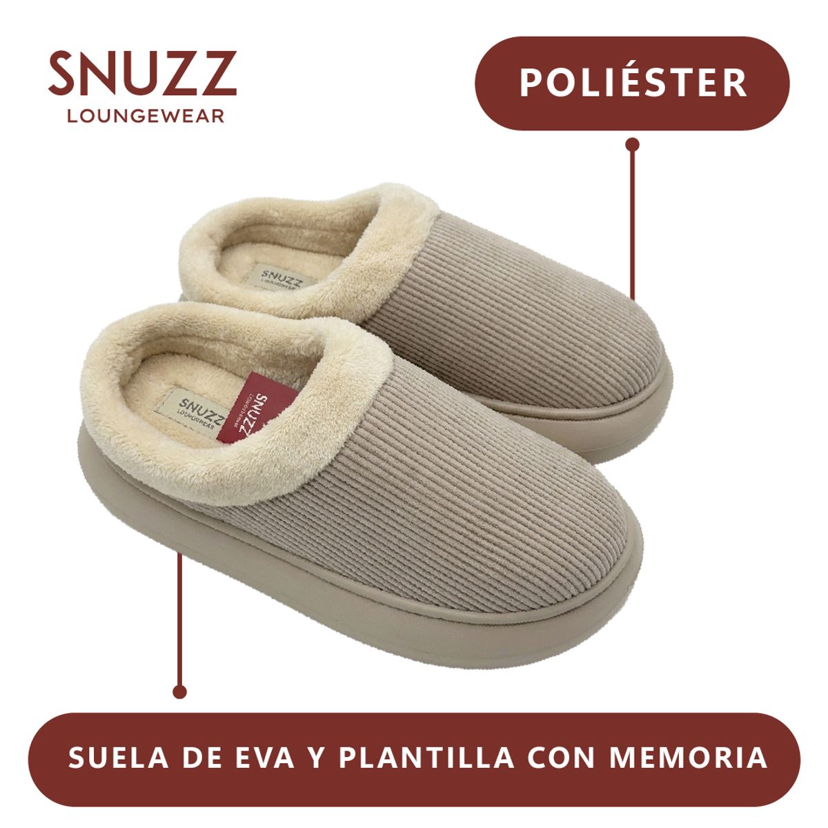 SNUZZ - Pantuflas Mujer Cozy Antideslizantes Invierno Comodidad Kiosclub