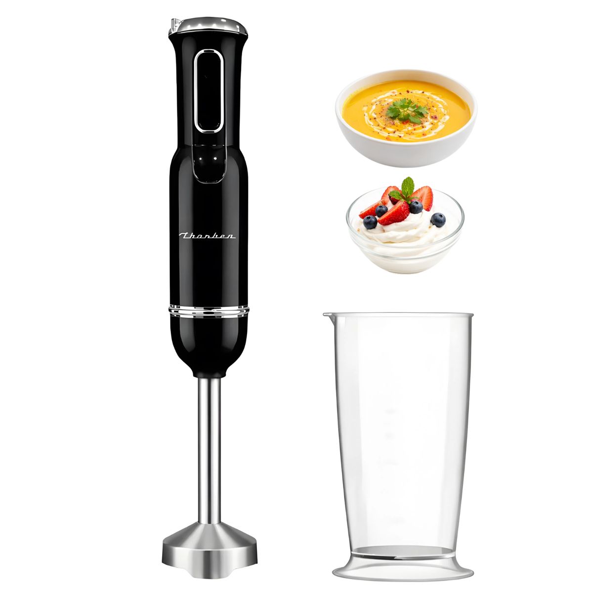 THORBEN - Minipimer Batidora Inmersion Thorben Retro Style Hand Mixer Negro 450w + Vaso
