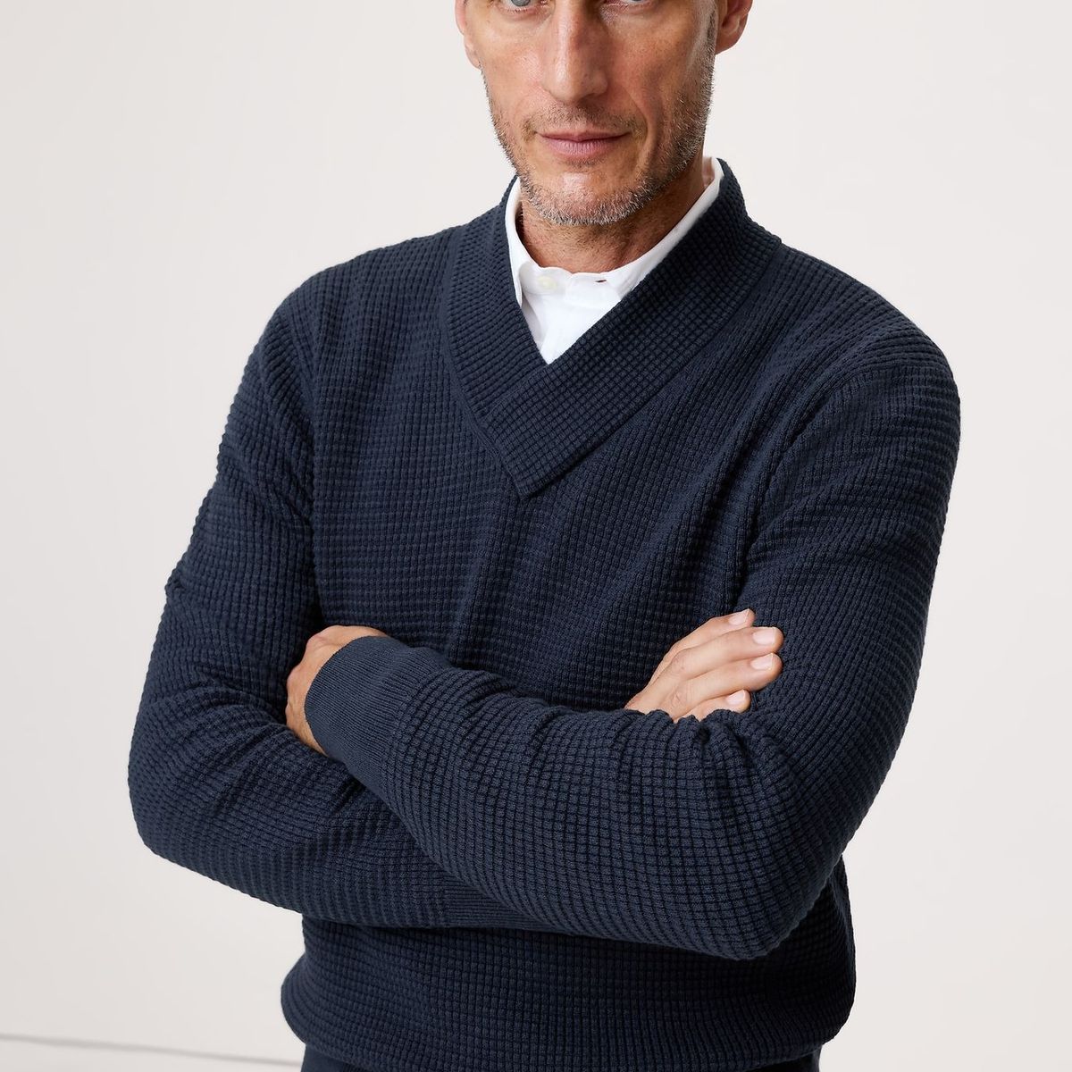 BANANA REPUBLIC - Sweater Hombre Banana Republic Algodón Thermal Vneck Azul