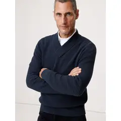 BANANA REPUBLIC - Sweater Hombre Algodón Thermal Vneck Azul