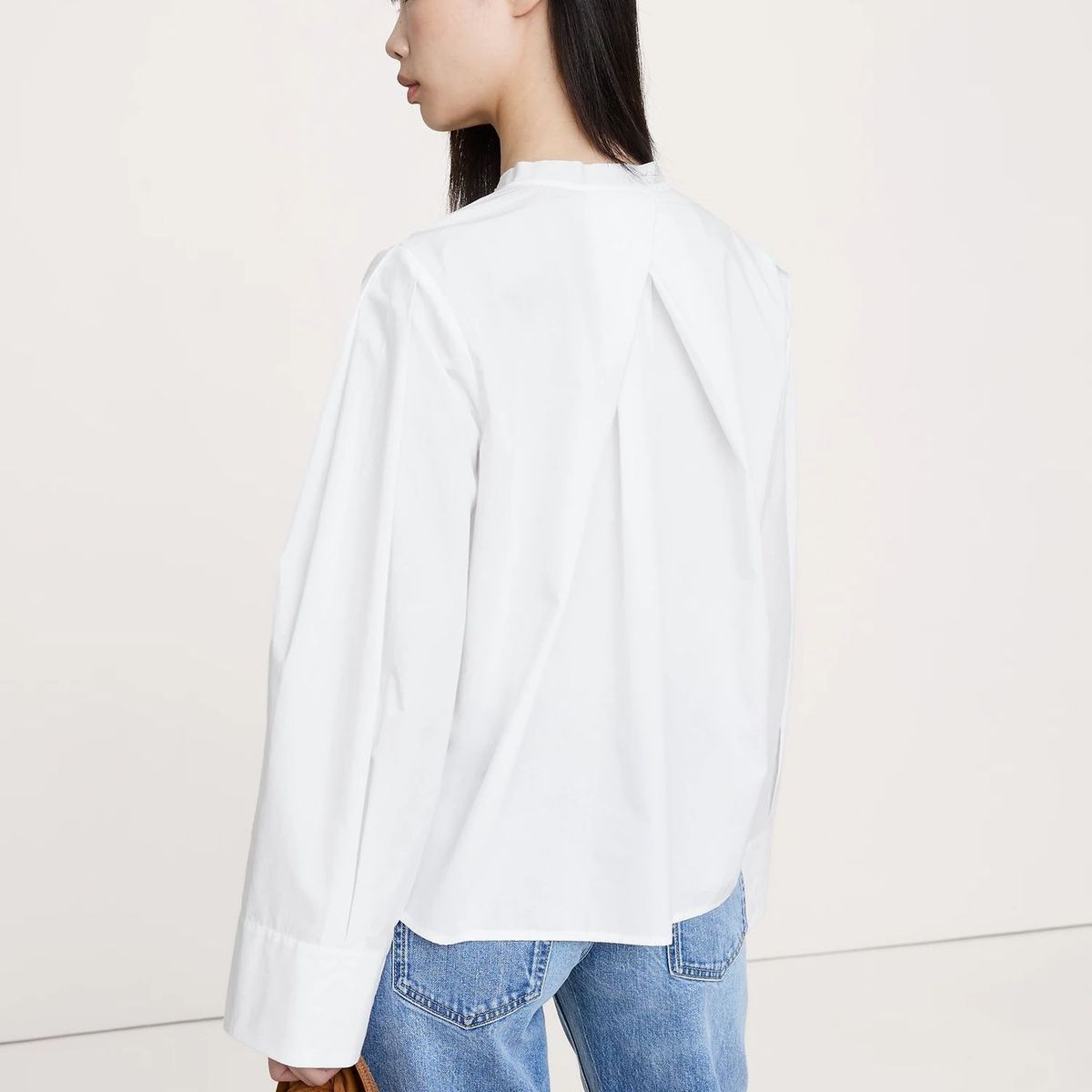 BANANA REPUBLIC - Blusa Mujer Banana Republic Algodón Cuello Mandarin Blanco