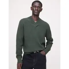 BANANA REPUBLIC - Sweater Hombre Algodón Thermal Vneck Verde