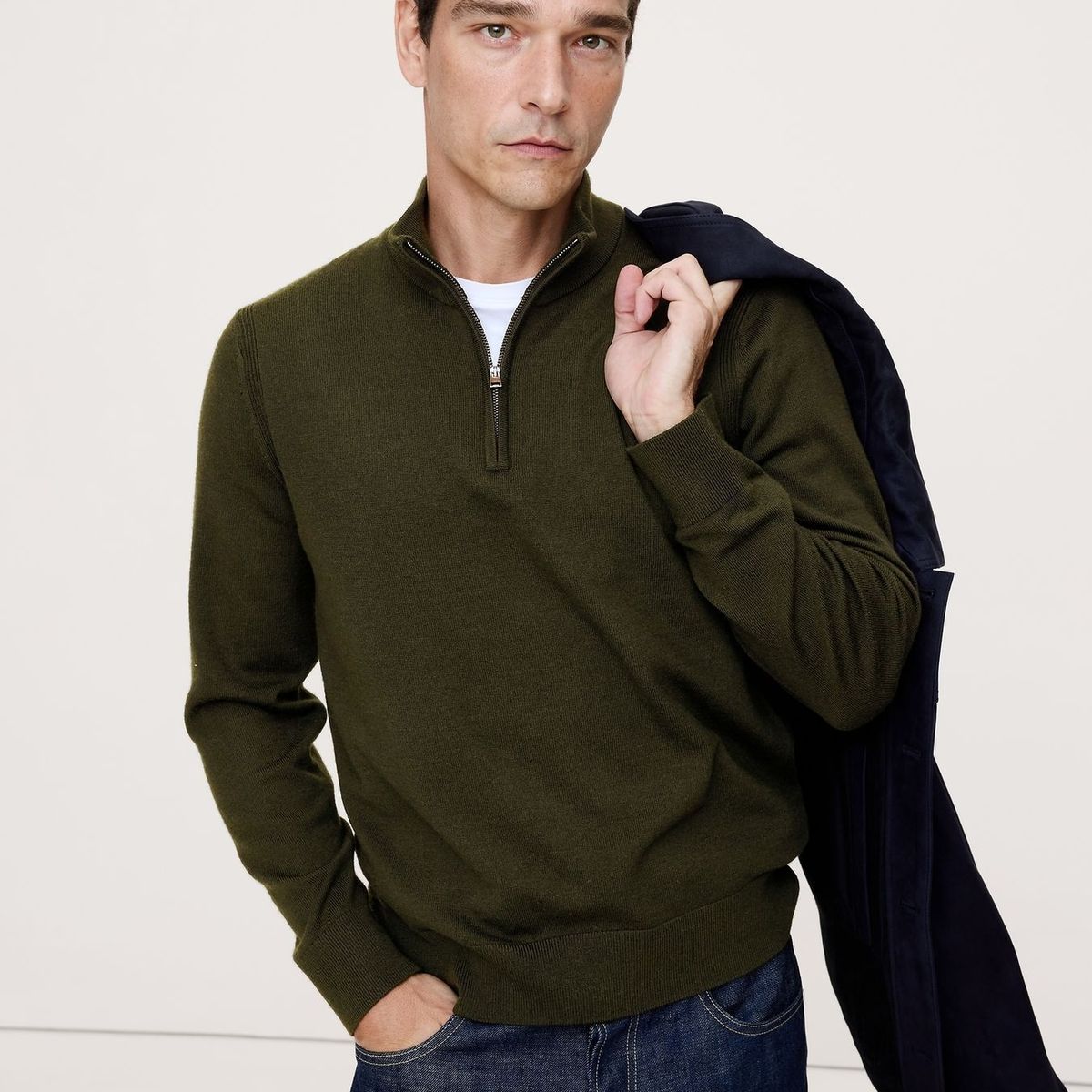 BANANA REPUBLIC - Sweater Hombre Merino Quarter Verde