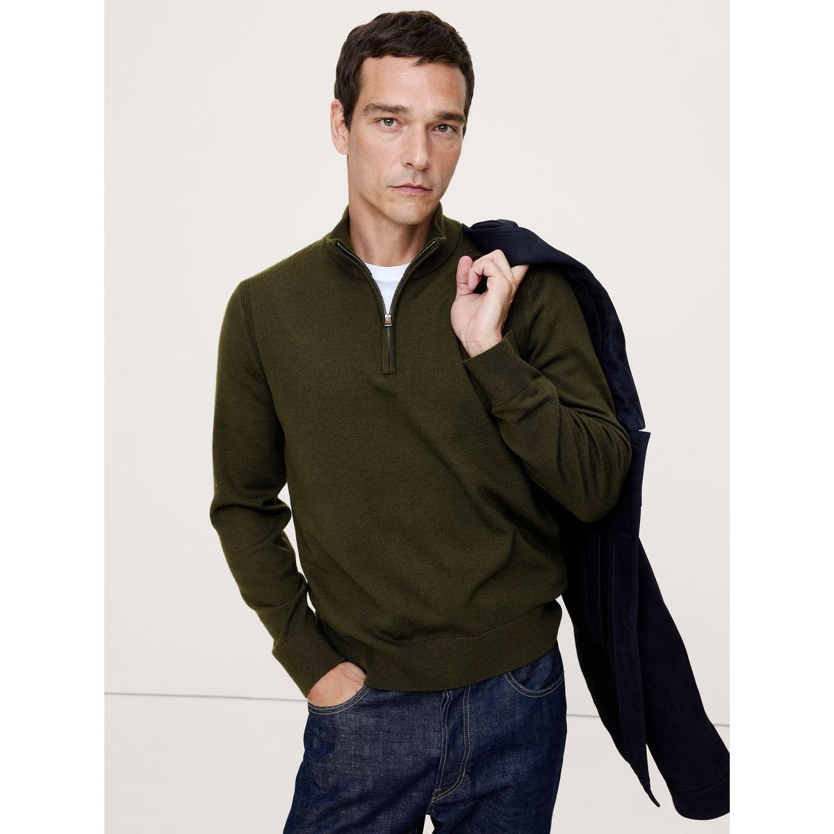 BANANA REPUBLIC - Sweater Hombre Merino Quarter Verde