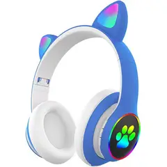GENERICO - Audífonos Orejas de Gato Luces Led, Bluetooth y Micrófono Color Azul Rey