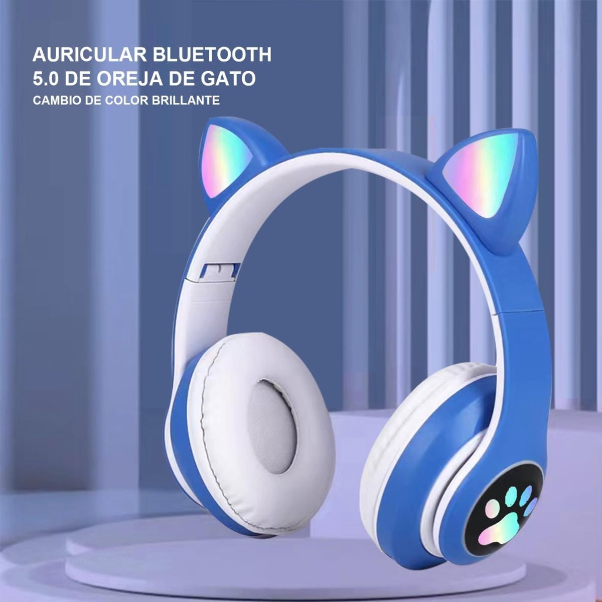 GENERICO - Audífonos Orejas de Gato Luces Led, Bluetooth y Micrófono Color Azul Rey