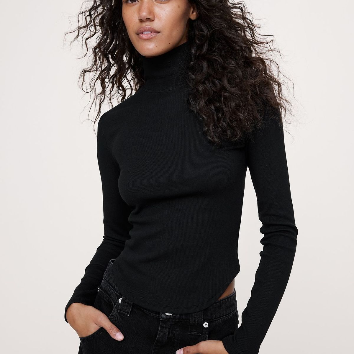 BANANA REPUBLIC - Polera Mujer Banana Republic Ribbed Turtleneck Negro