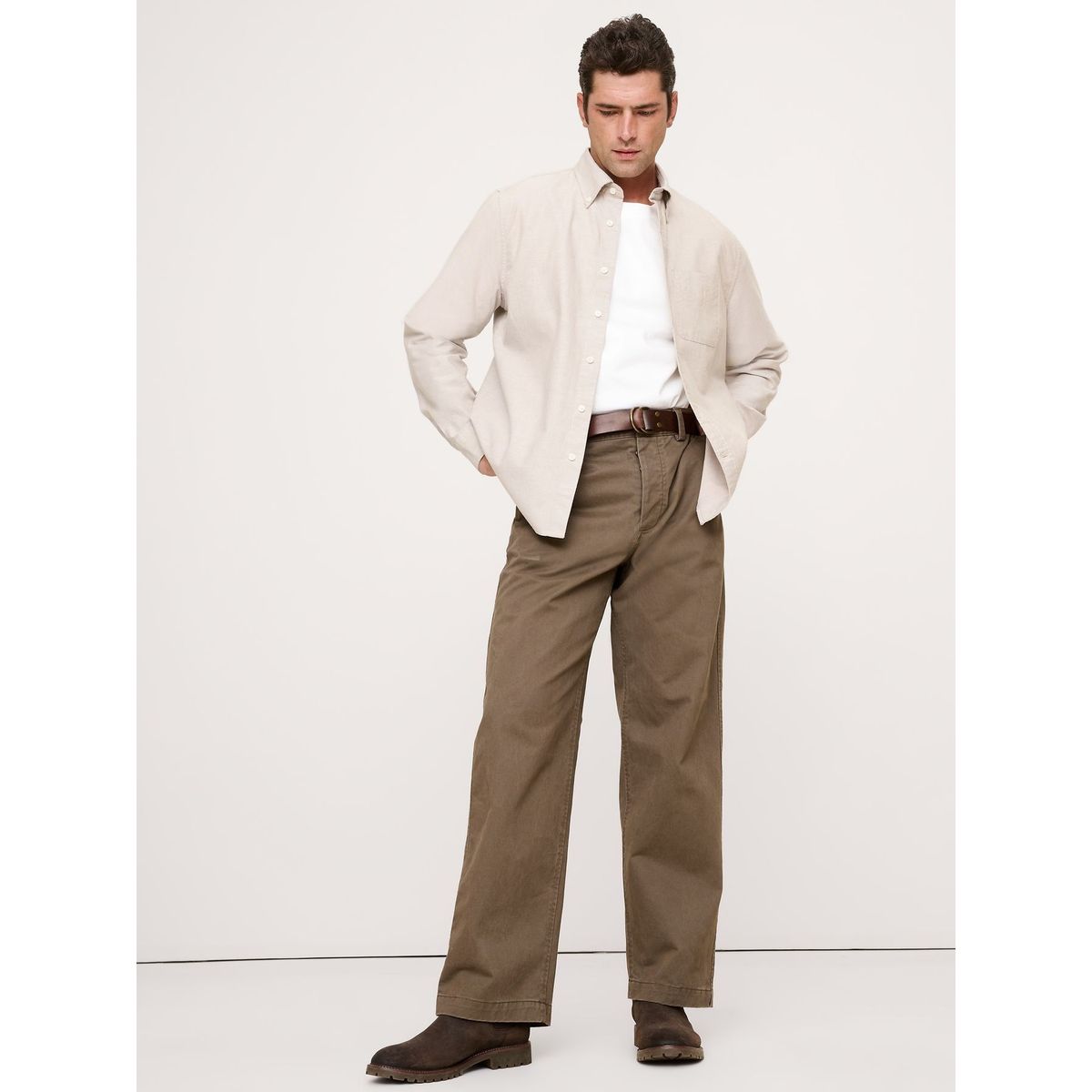 BANANA REPUBLIC - Camisa Hombre Banana Republic Untucked Oxford Blanco